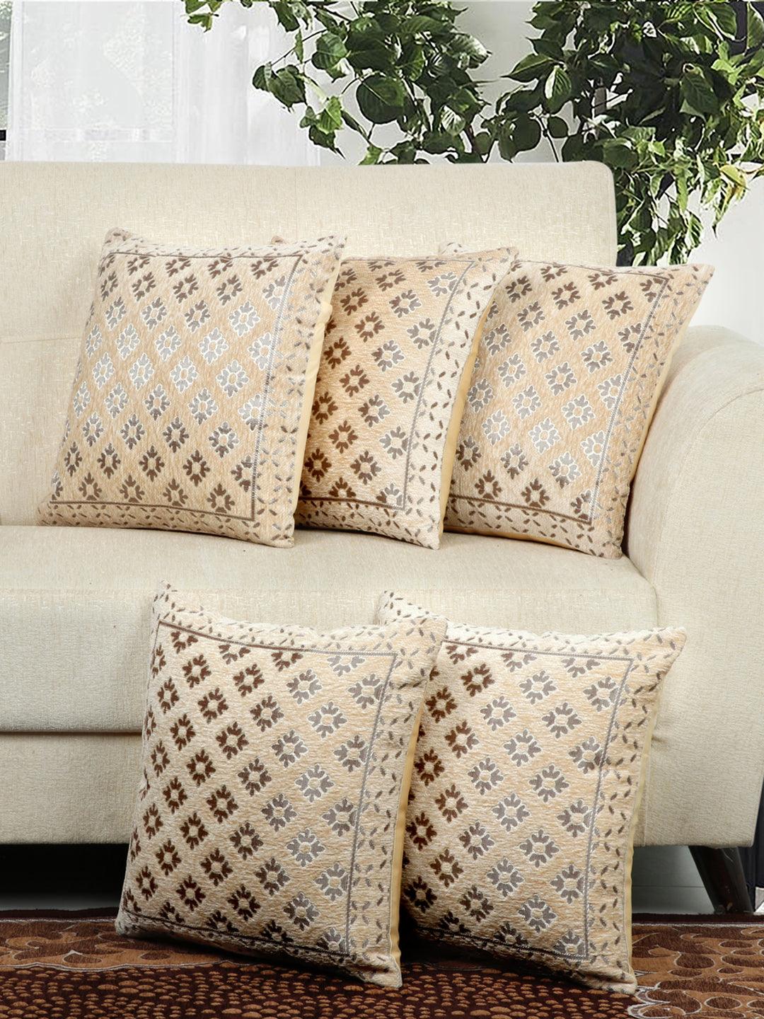 Creamy Petals Cushion Cover (Pack of 5, 40*40 Cm, Beige)