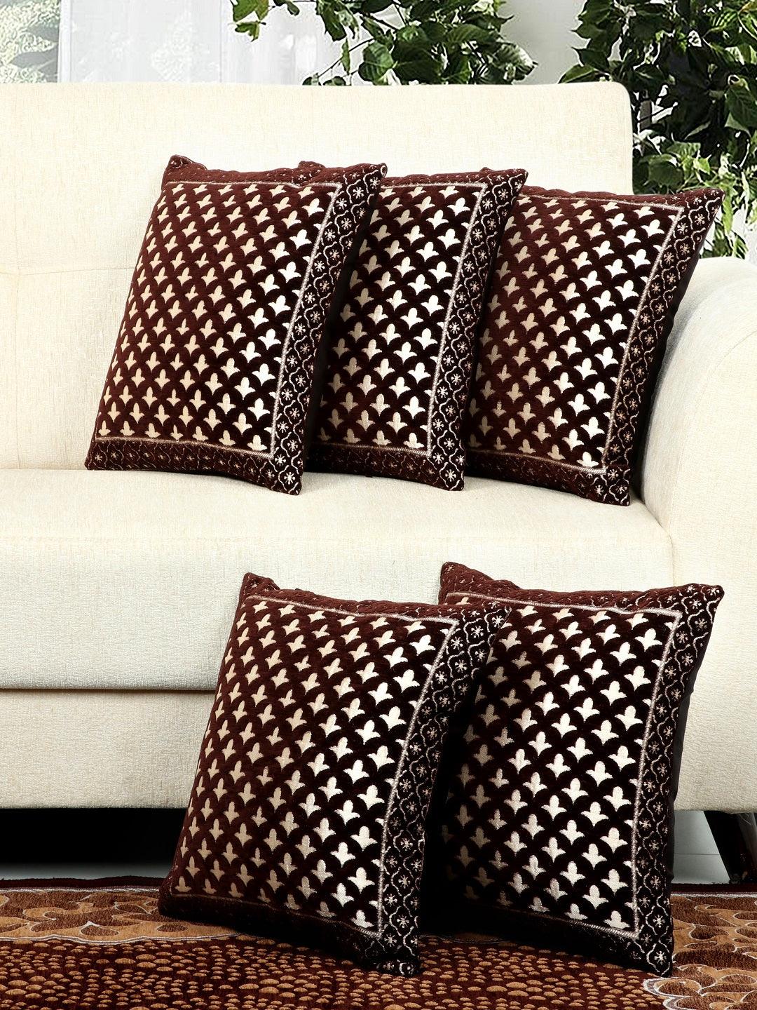 Mocha Damask Delight Cushion Cover (Pack of 5, 40*40 Cm, Brown)