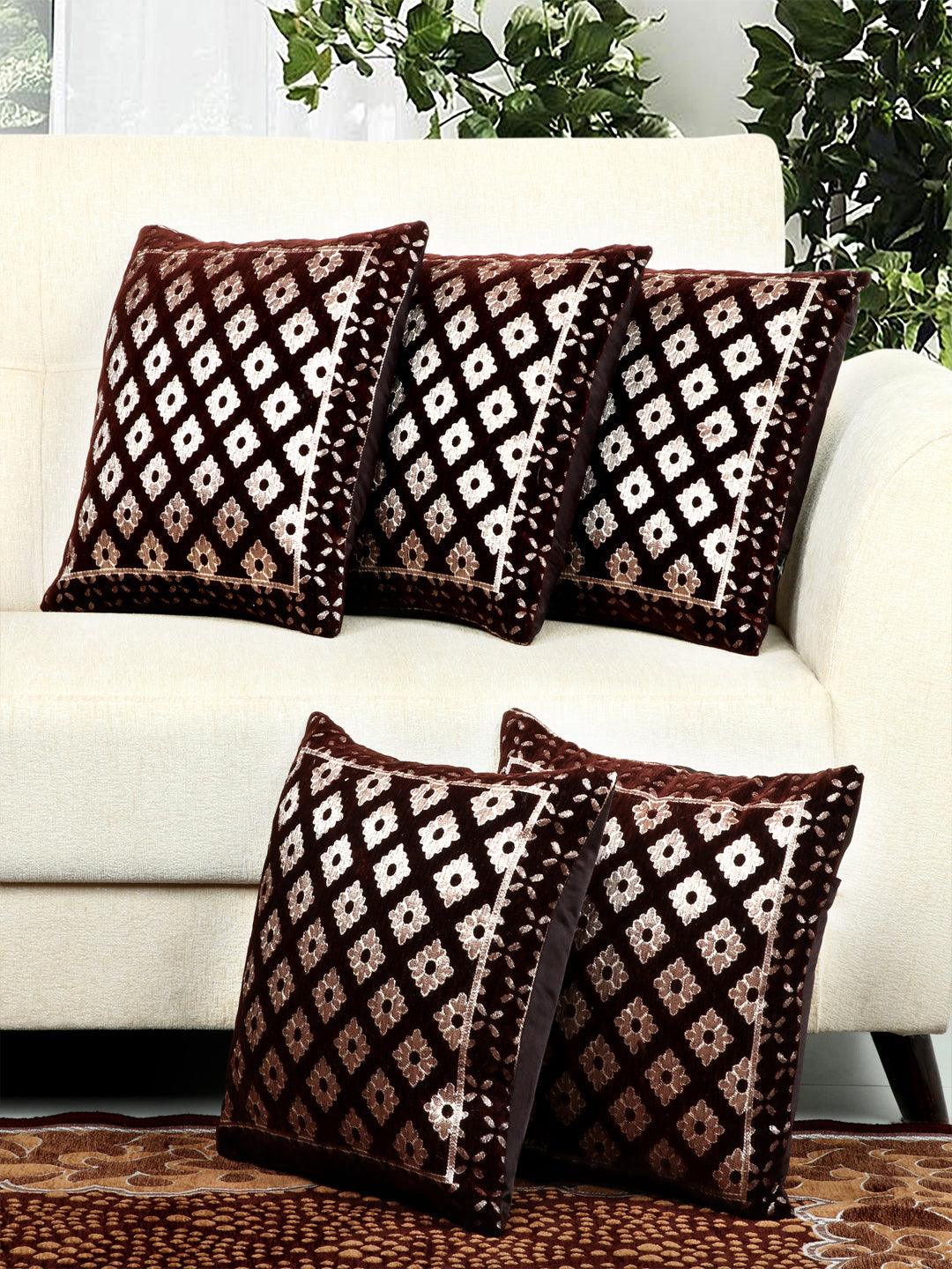 Mocha Petals Cushion Cover (Pack of 5, 40*40 Cm, Brown)