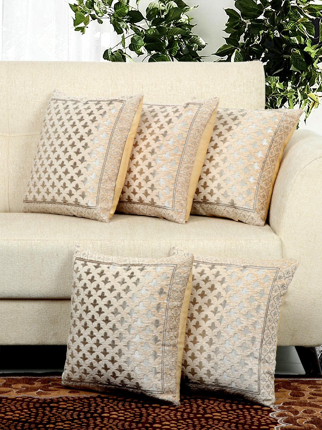 Cream Dream Damask Cushion Cover (Pack of 5, 40*40 Cm, Beige)